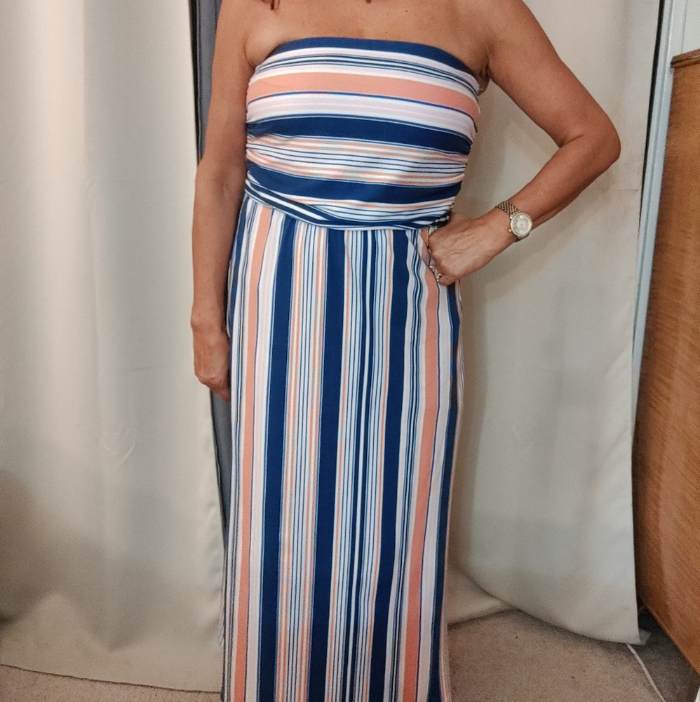 Maxi summer strapless dress L +2 slits on side